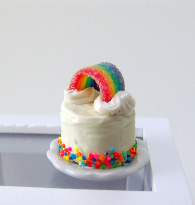 Dollhouse miniature rainbow cake by The Mouse Market