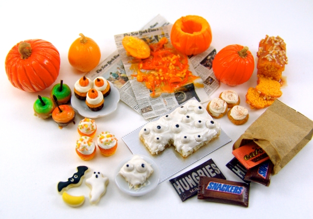 Dollhouse Miniature Halloween treats made from polymer clay